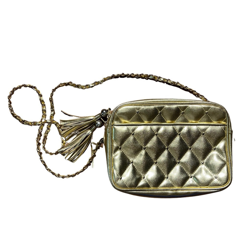Glam Vintage Quilted Gold Purse with Chain Strap Crossbody